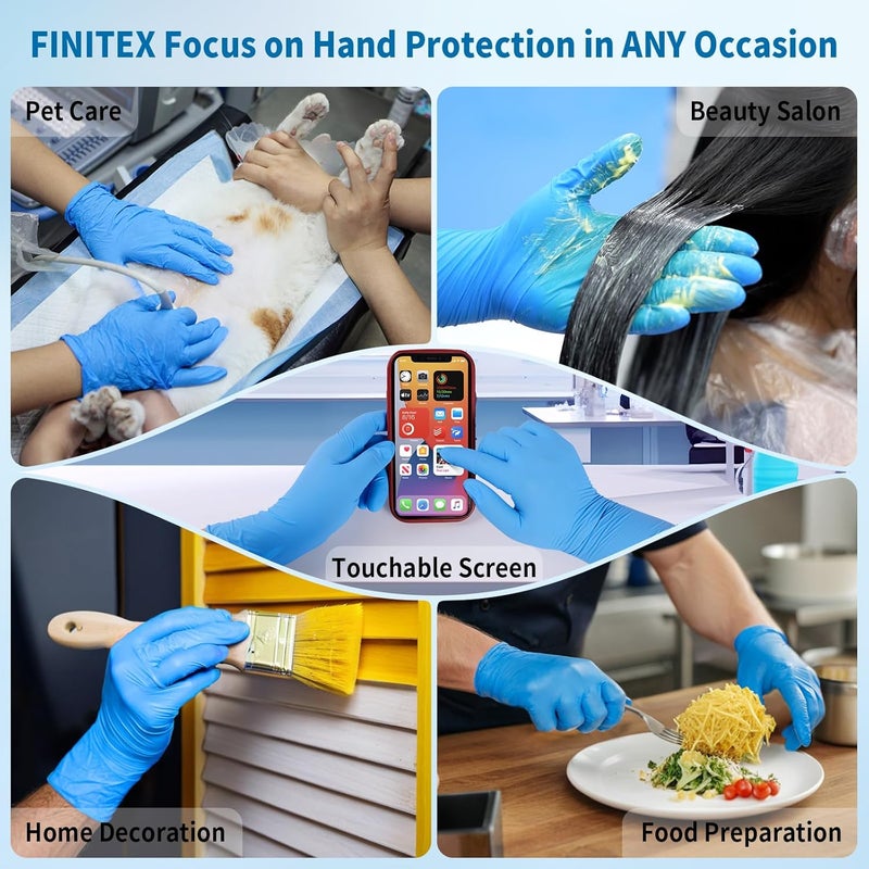 FINITEX Disposable Blue Nitrile Gloves 6mil Heavy Duty Latex-Free Glove 100PCS Cooking Food Safe Powder-Free Rubber Gloves - Image 5